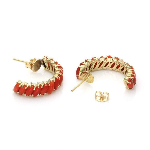 Retro 18KGold Marquise Coral Half Journey Earrings - Picture 3 of 3